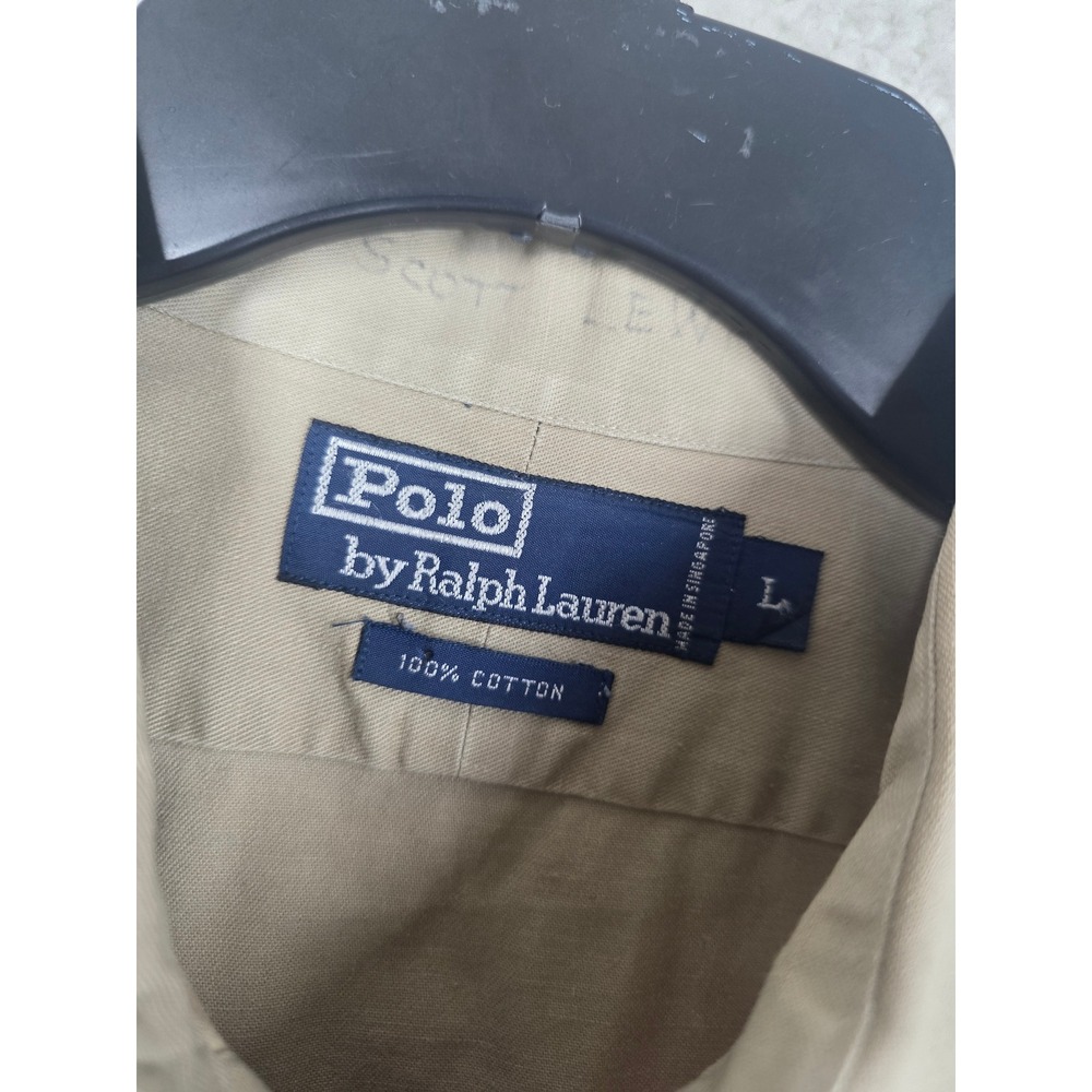 Vtg Y2K Polo Ralph Lauren Shirt Mens L Khaki Cotton Twill Safari Epaulette LS - Picture 3 of 11